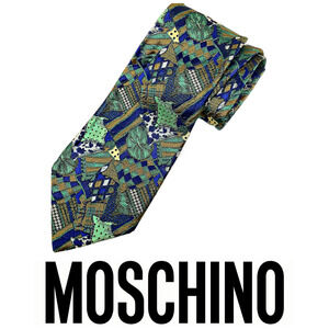 Vintage 90s MOSCHINO Geometric Neck Tie Necktie 100% Silk Italy Novelty Print